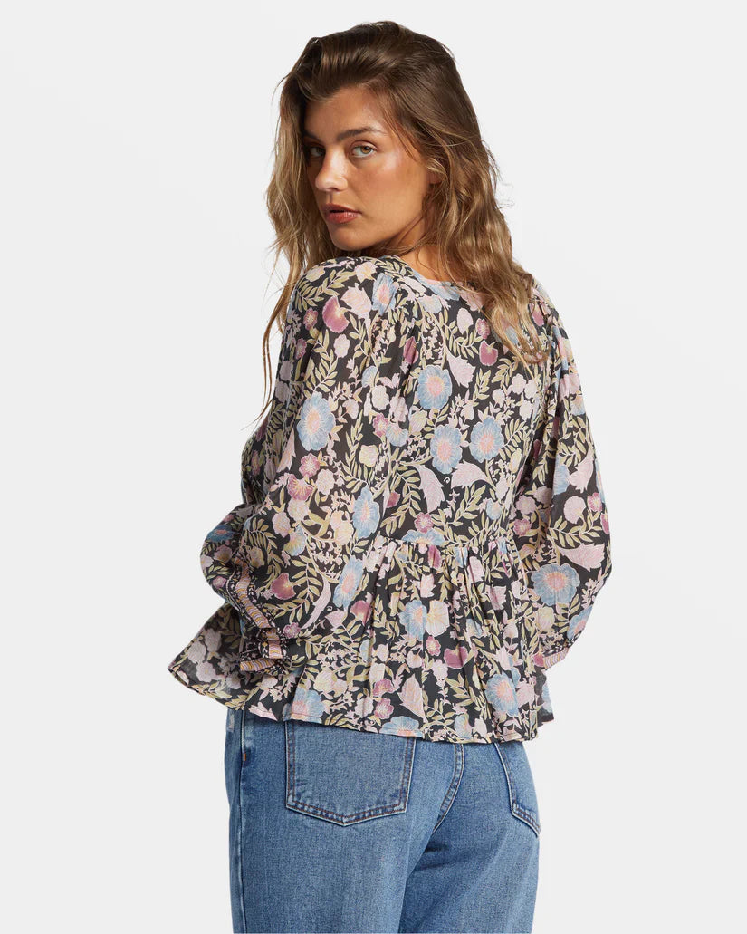 Billabong Adore You Blouson Sleeve Shirt - Black Sands by Harbour Thread