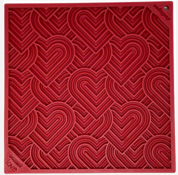 SodaPup Love Hearts Design Emat Enrichment Lick Mat Large Red by Pet Food Warehouse