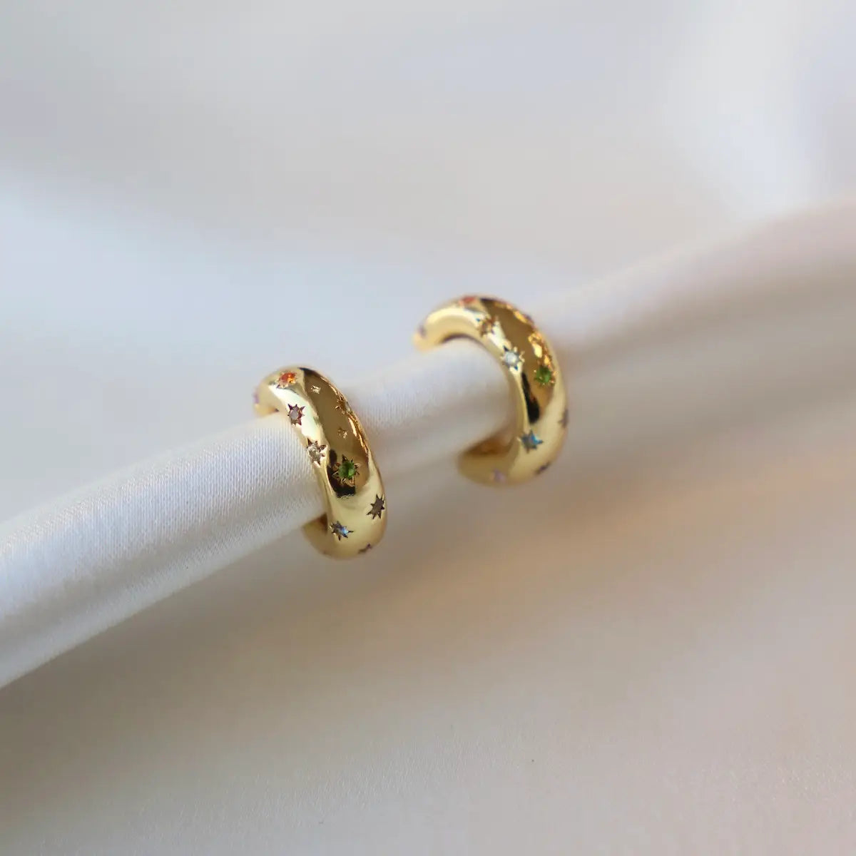 Katie Waltman Penny Yellow Gold CZ Star Hoop Earrings by Harbour Thread