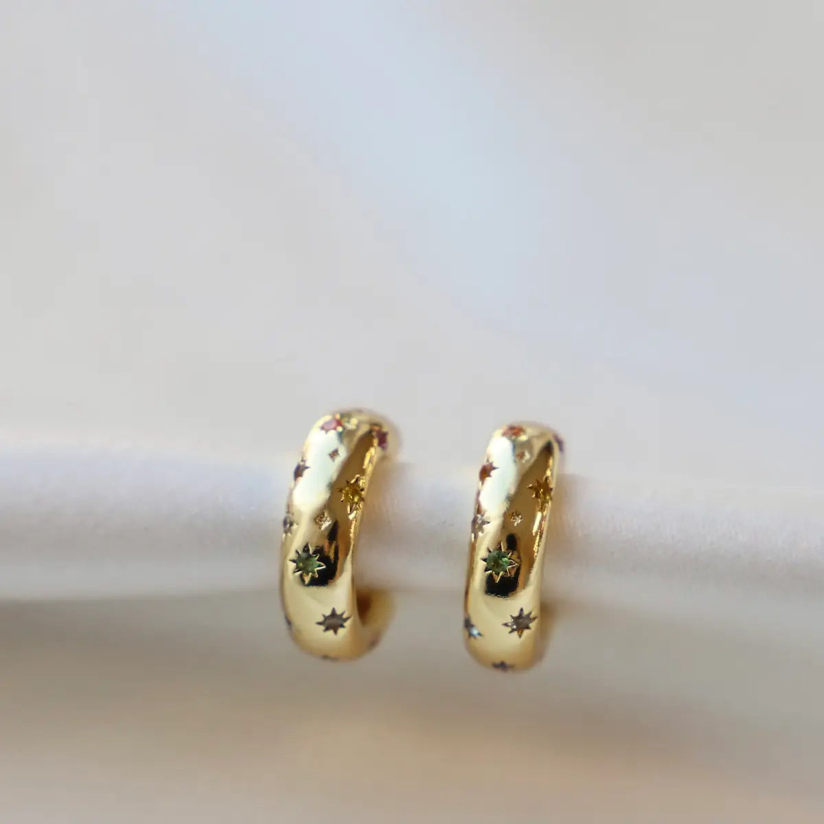 Katie Waltman Penny Yellow Gold CZ Star Hoop Earrings by Harbour Thread