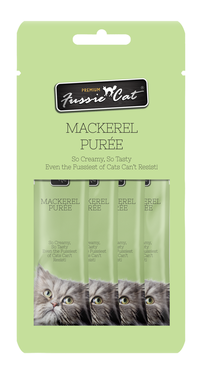 4pk Fussie Cat Mackerel Puree Cat Treat .5oz by Pet Food Warehouse