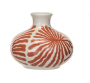 Vase Stoneware Abstract Design Orange Medium 4"H by Homeportonline
