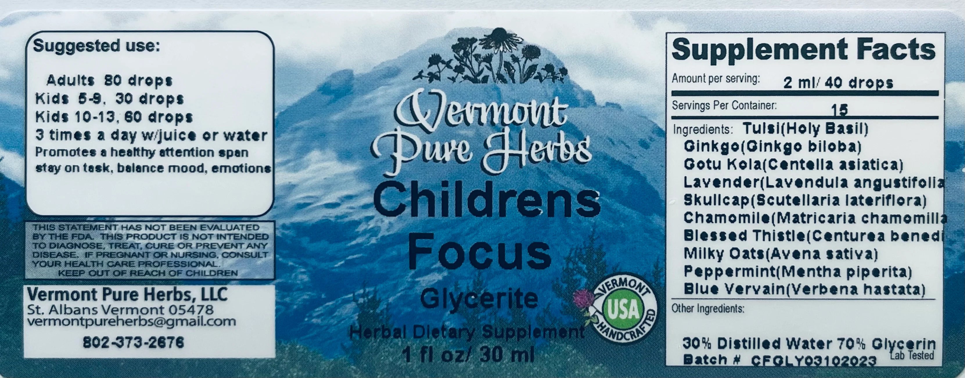 Children’s focus (With Lions Mane) by Vermont Pure Herbs