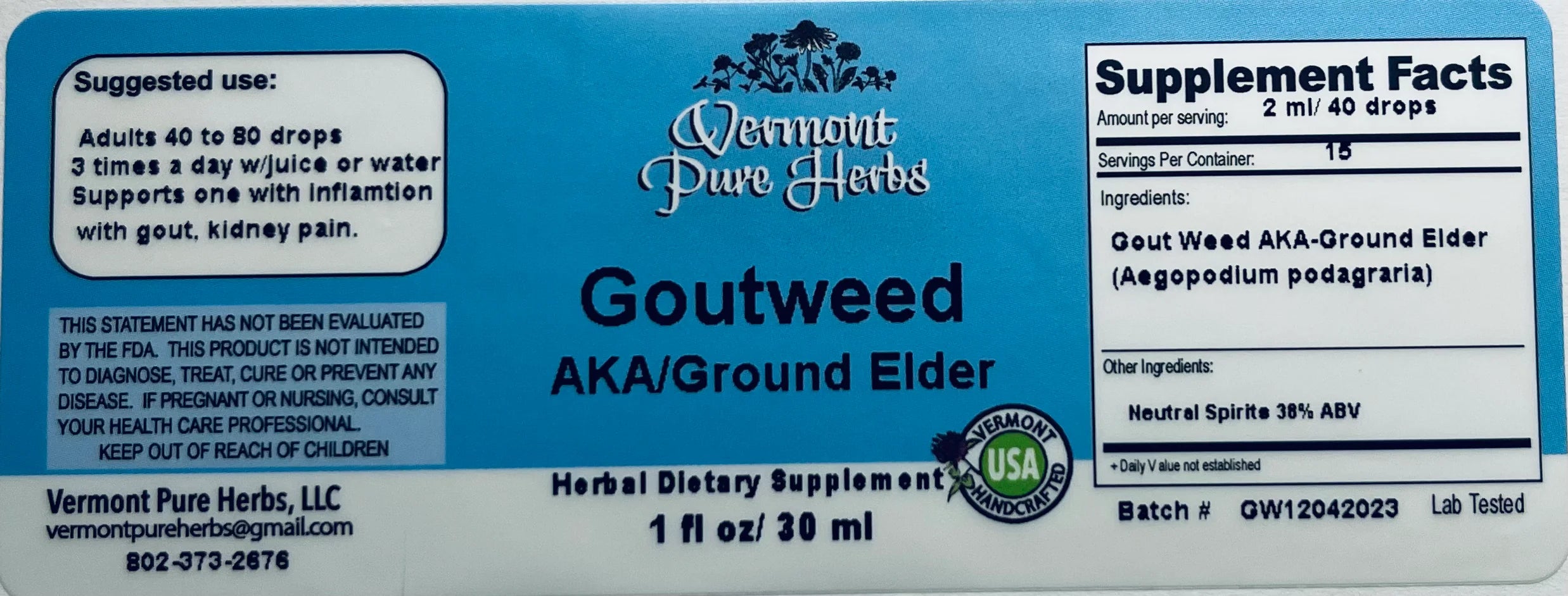 Goutweed (Ground Elder) by Vermont Pure Herbs