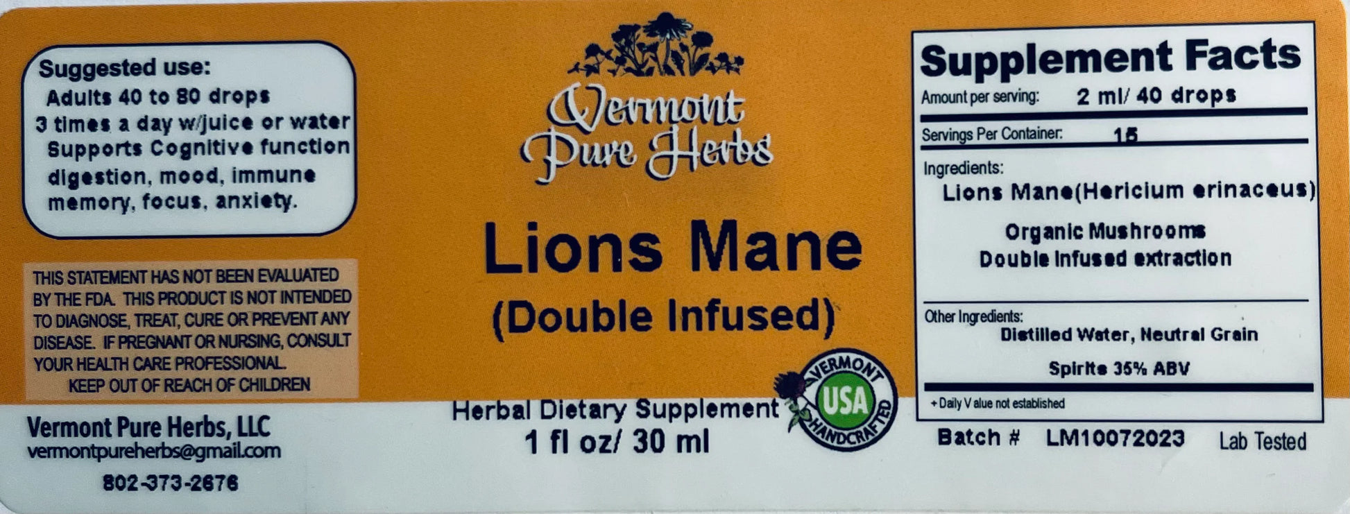 Lions Mane (Double Infused) by Vermont Pure Herbs