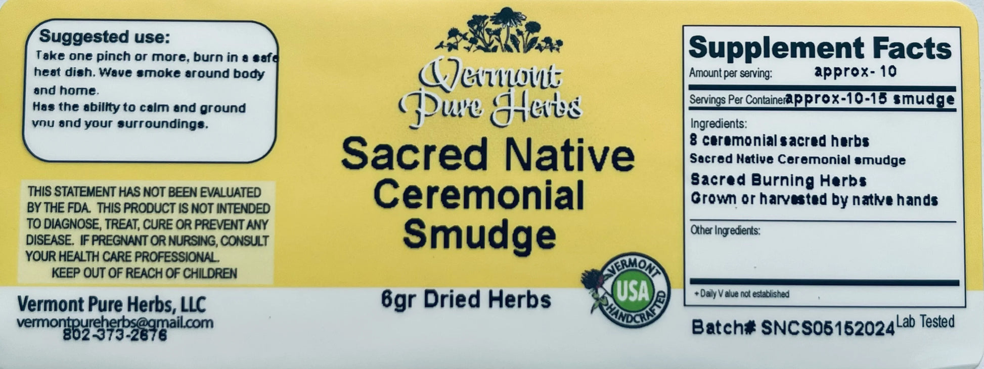 Sacred Native Ceremonial Smudge Herbs by Vermont Pure Herbs