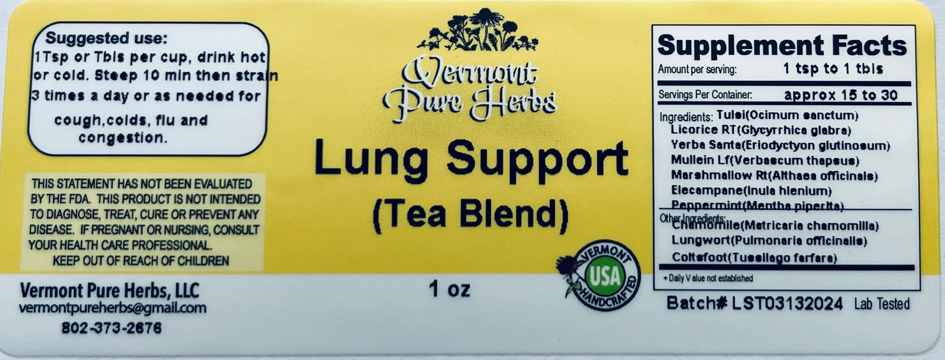 Lung Support Tea Blend by Vermont Pure Herbs