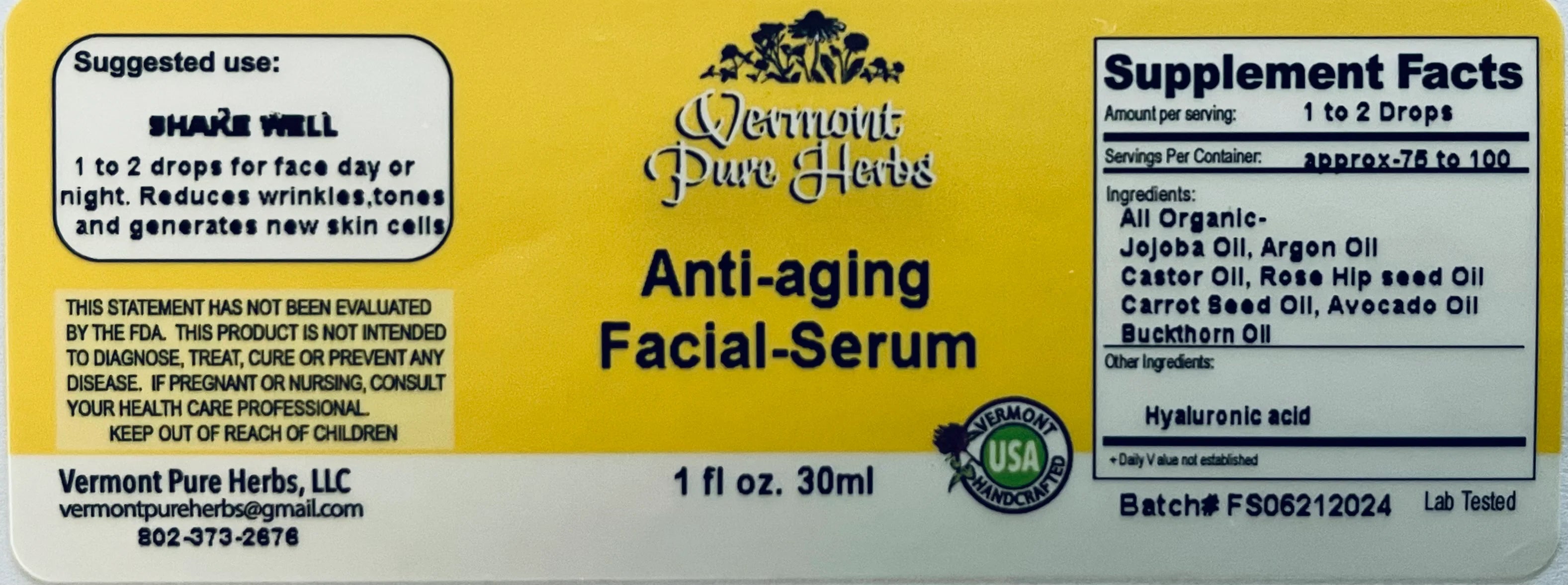 Anti-Aging Facial-Serum by Vermont Pure Herbs