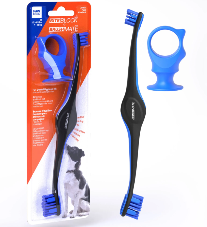 Keen Paw Ready BrushMate Toothbrush w/ Biteblock Medium Blue by Pet Food Warehouse