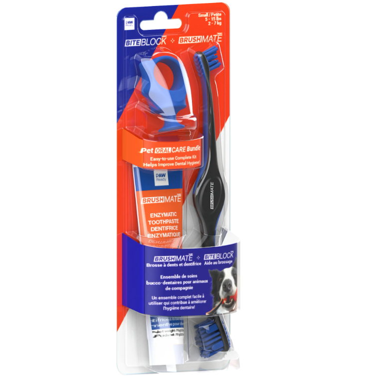 Keen Paw Ready Brushing Bundle Toothbrush w/ Biteblock Small Blue w/ Toothpaste by Pet Food Warehouse