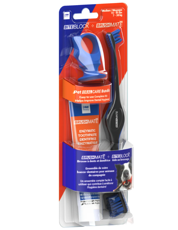 Keen Paw Ready Brushing Bundle Toothbrush w/Biteblock Medium Blue w/ Toothpaste by Pet Food Warehouse