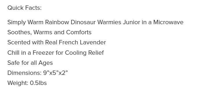 Warmies Junior Dinosaur Rainbow 9" by Homeportonline
