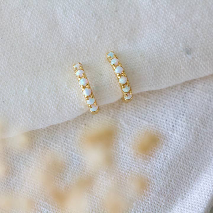 Opal Huggie Hoop Earrings - 10mm - Hypoallergenic by Wild Lark