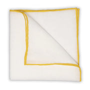 White Linen Pocket Square with Yellow Trim by Beau Ties of Vermont