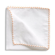 White Linen Orange Whipstitch Pocket Square by Beau Ties of Vermont