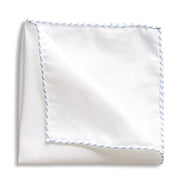 White Linen Light Blue Whipstitch Pocket Square by Beau Ties of Vermont