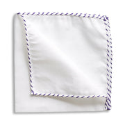 White Linen Purple Whipstitch Pocket Square by Beau Ties of Vermont