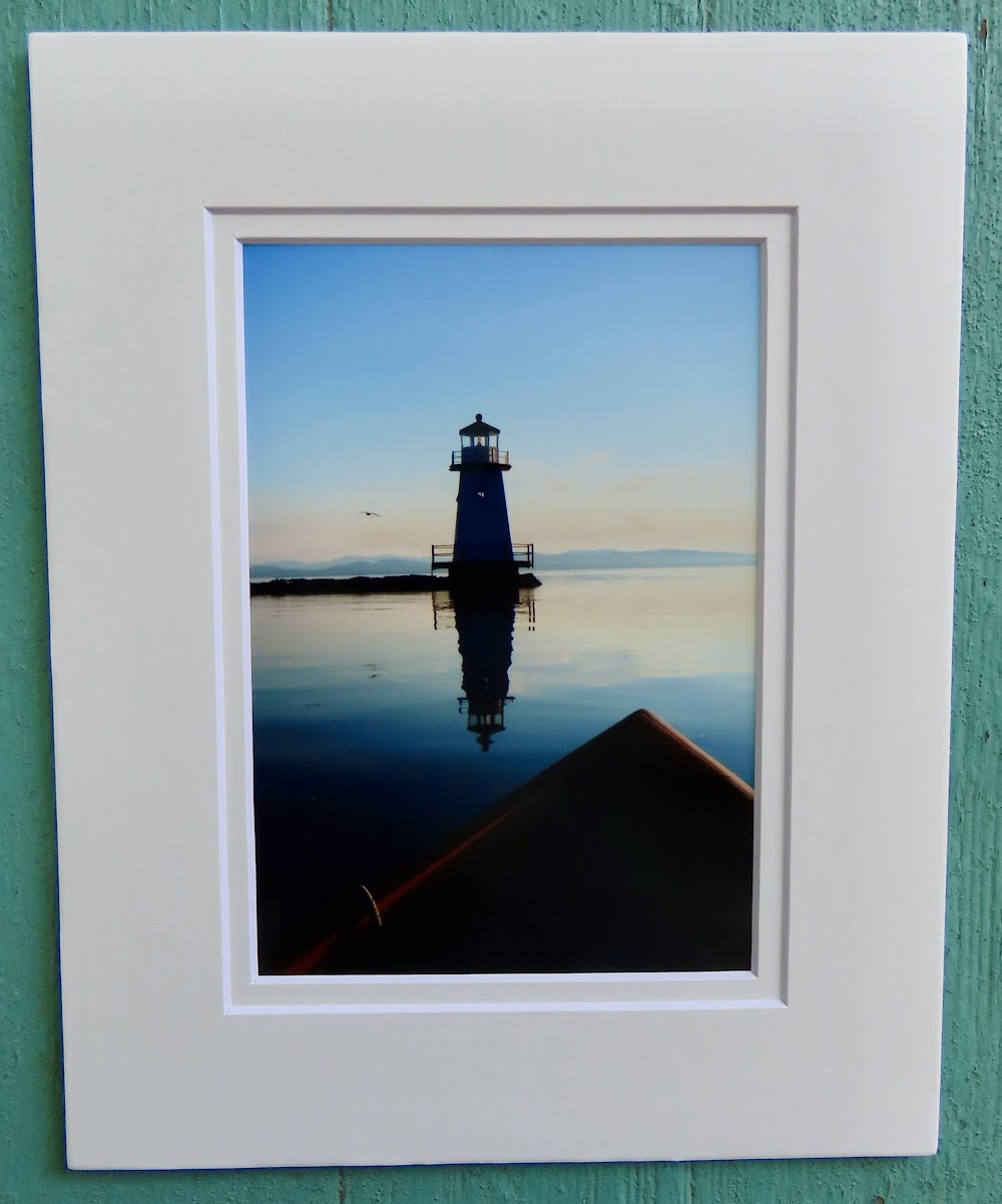 Matted Photos - Burlington VT Harbor Lighthouse by Sweet Basil Cards