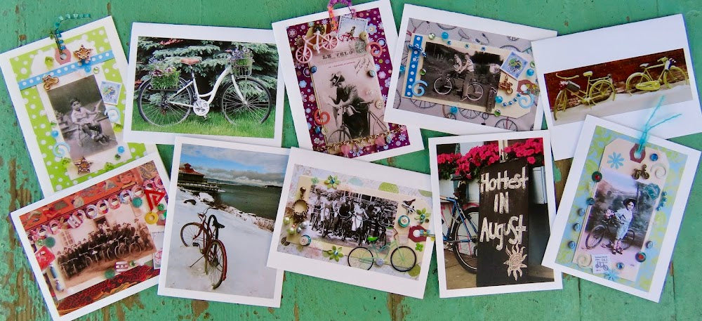 Greeting Cards, 10 Vermont greeting cards in each set - Bicycles by Sweet Basil Cards