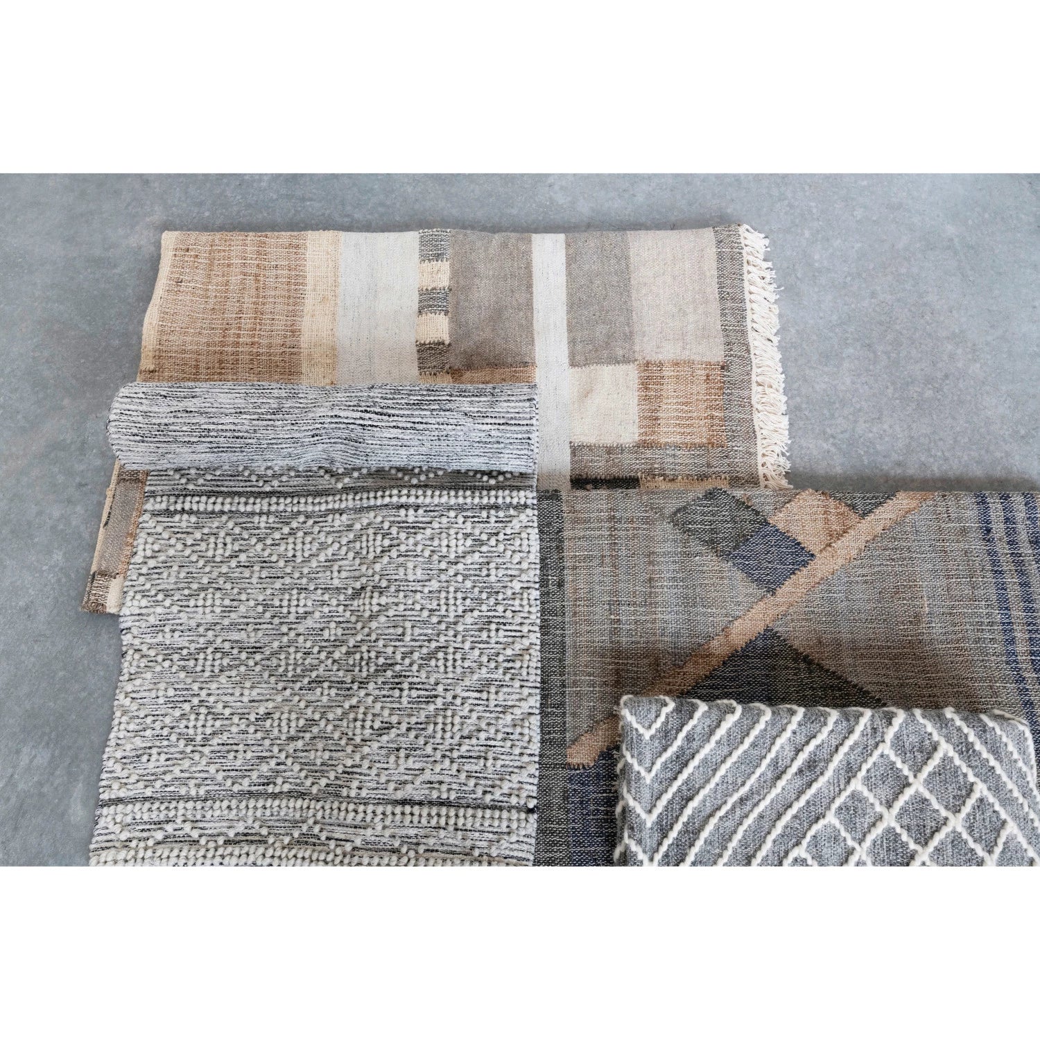 Rug Floor Runner Dhurrie w/ Pattern and Fringe Grey 2 1/2' x 8' by Homeportonline