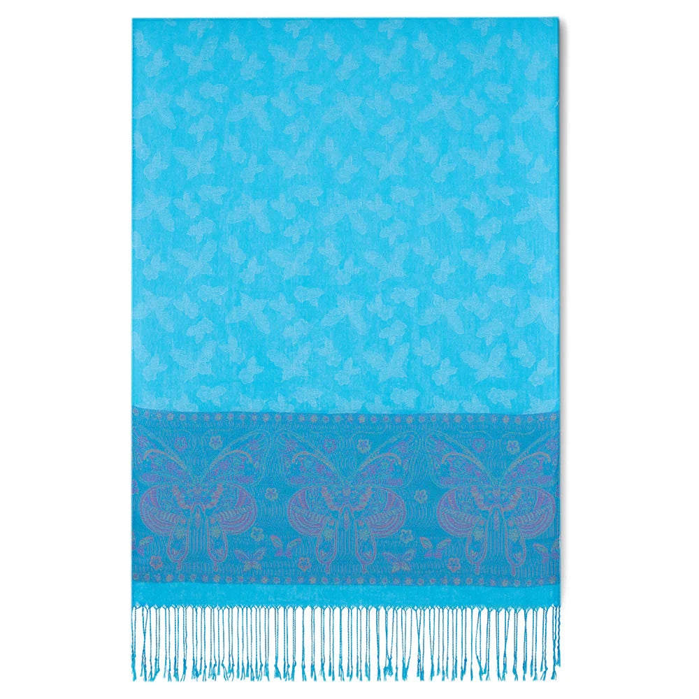 Aqua Butterfly Border Pashmina by Beau Ties of Vermont
