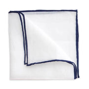 White Linen Pocket Square with Navy Trim by Beau Ties of Vermont