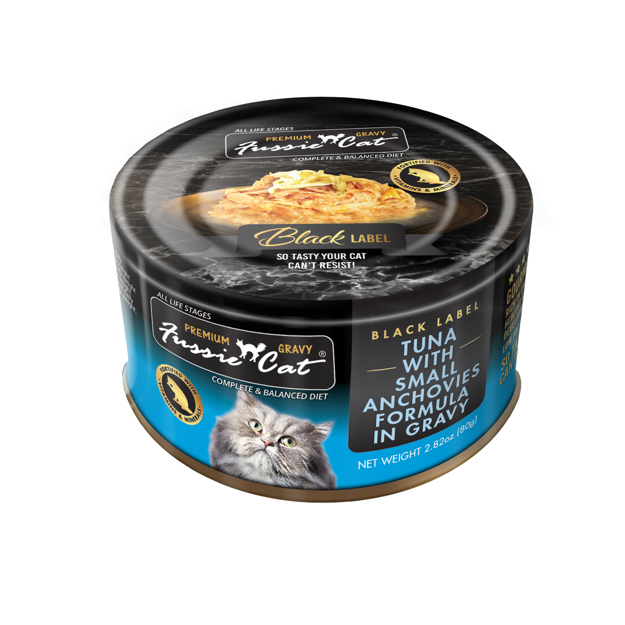 Fussie Cat Premium Black Label Tuna w/Anchovies in Gravy 2.82oz by Pet Food Warehouse