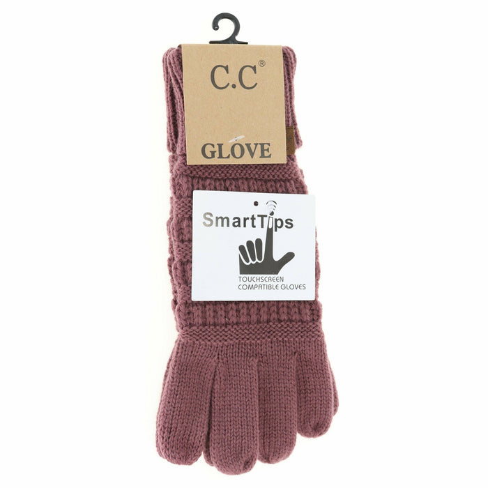 Solid Cable Knit CC Beanie Gloves - Coco Berry