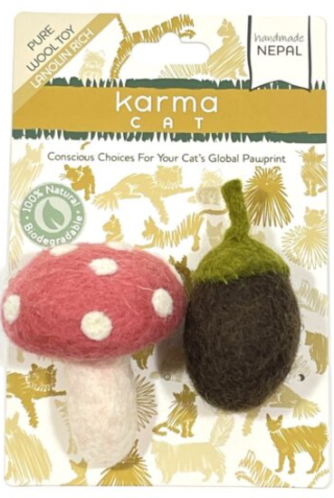 Dharma Dog Karma Cat 2pk Wool Mushroom & Acorn Cat Toy by Pet Food Warehouse