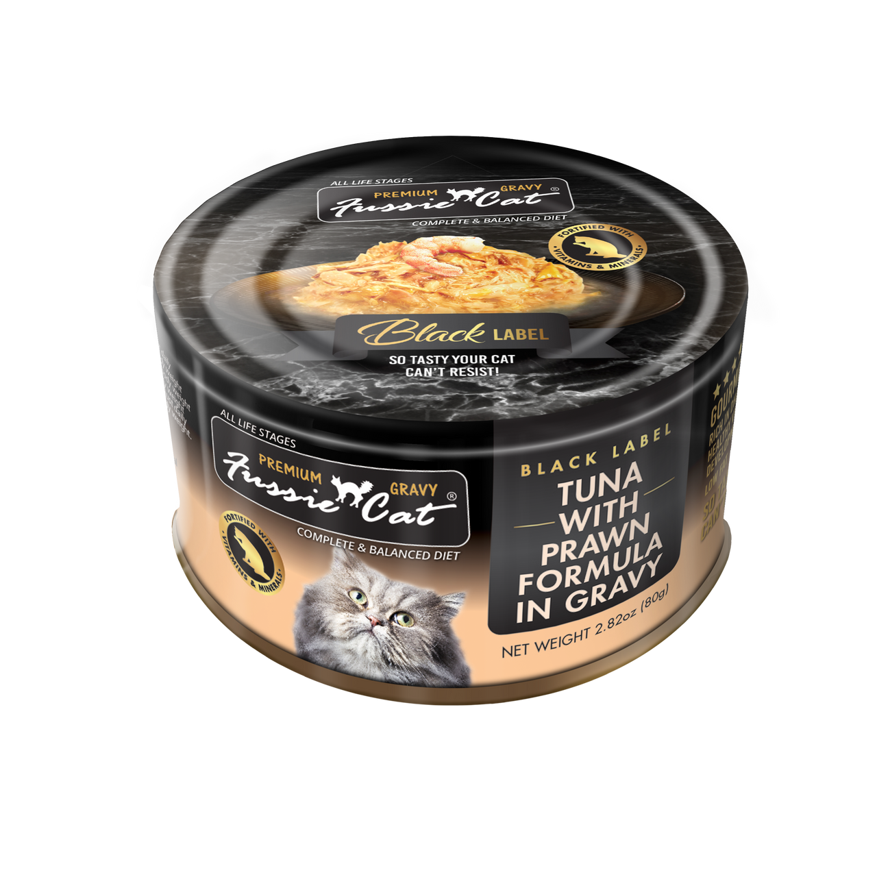 Fussie Cat Premium Black Label Tuna w/Prawns in Gravy 2.82oz by Pet Food Warehouse
