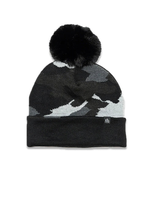 Camo Faux Fur Pom Cuffed Beanie