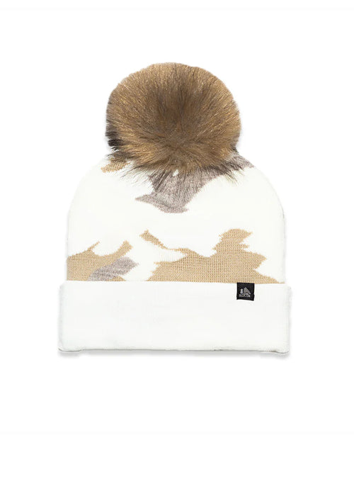 Camo Faux Fur Pom Cuffed Beanie