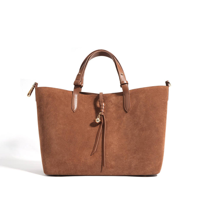 Suede and Leather Double-sided Tote Shoulder Bag