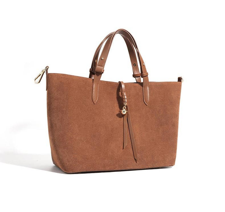 Suede and Leather Double-sided Tote Shoulder Bag