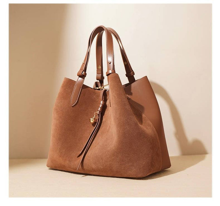 Suede and Leather Double-sided Tote Shoulder Bag