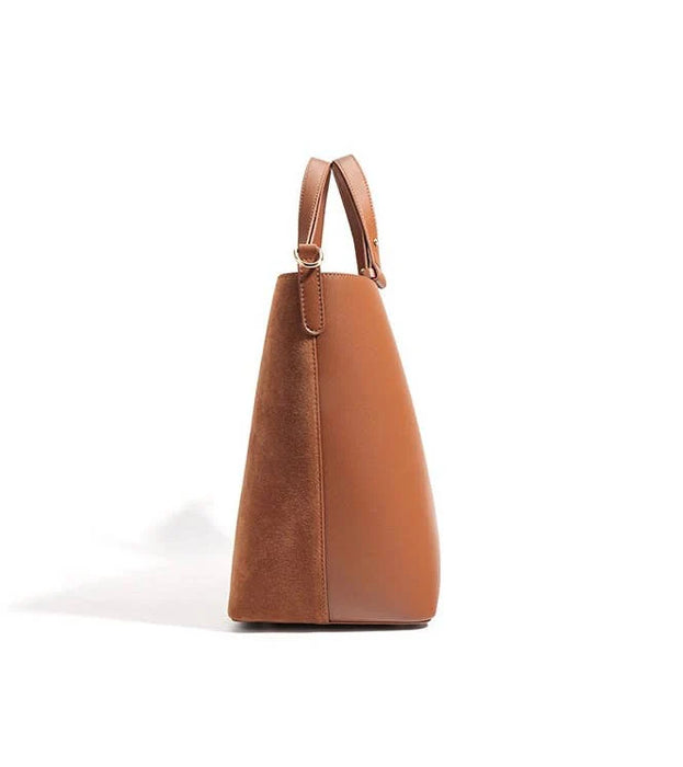 Suede and Leather Double-sided Tote Shoulder Bag