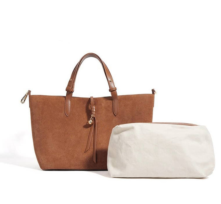 Suede and Leather Double-sided Tote Shoulder Bag