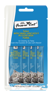 4pk Fussie Premium Cat Tuna Small Anchovies in Goat Milk Puree Cat Treat .5oz by Pet Food Warehouse