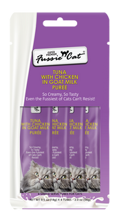 4pk Fussie Premium Cat Tuna and Chicken in Goats Milk Puree Cat Treat .5oz by Pet Food Warehouse