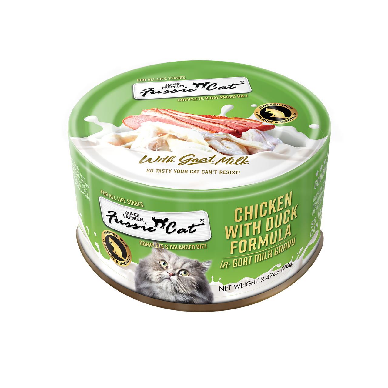 Fussie Cat Super Premium Chicken w/Duck in Goats Milk 2.47oz by Pet Food Warehouse