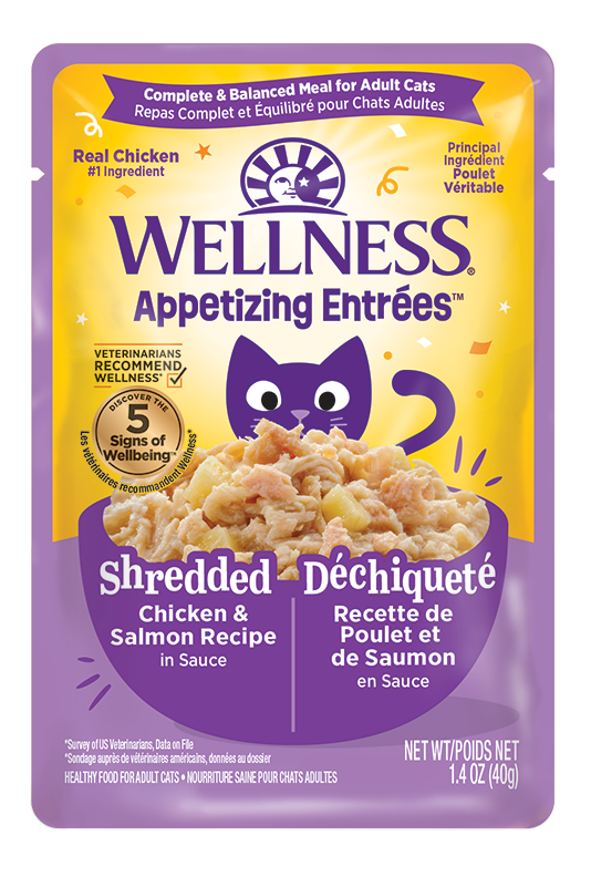 Wellness Appetizing Shredded Chicken & Salmon in Sauce Canned Cat 1.4oz by Pet Food Warehouse