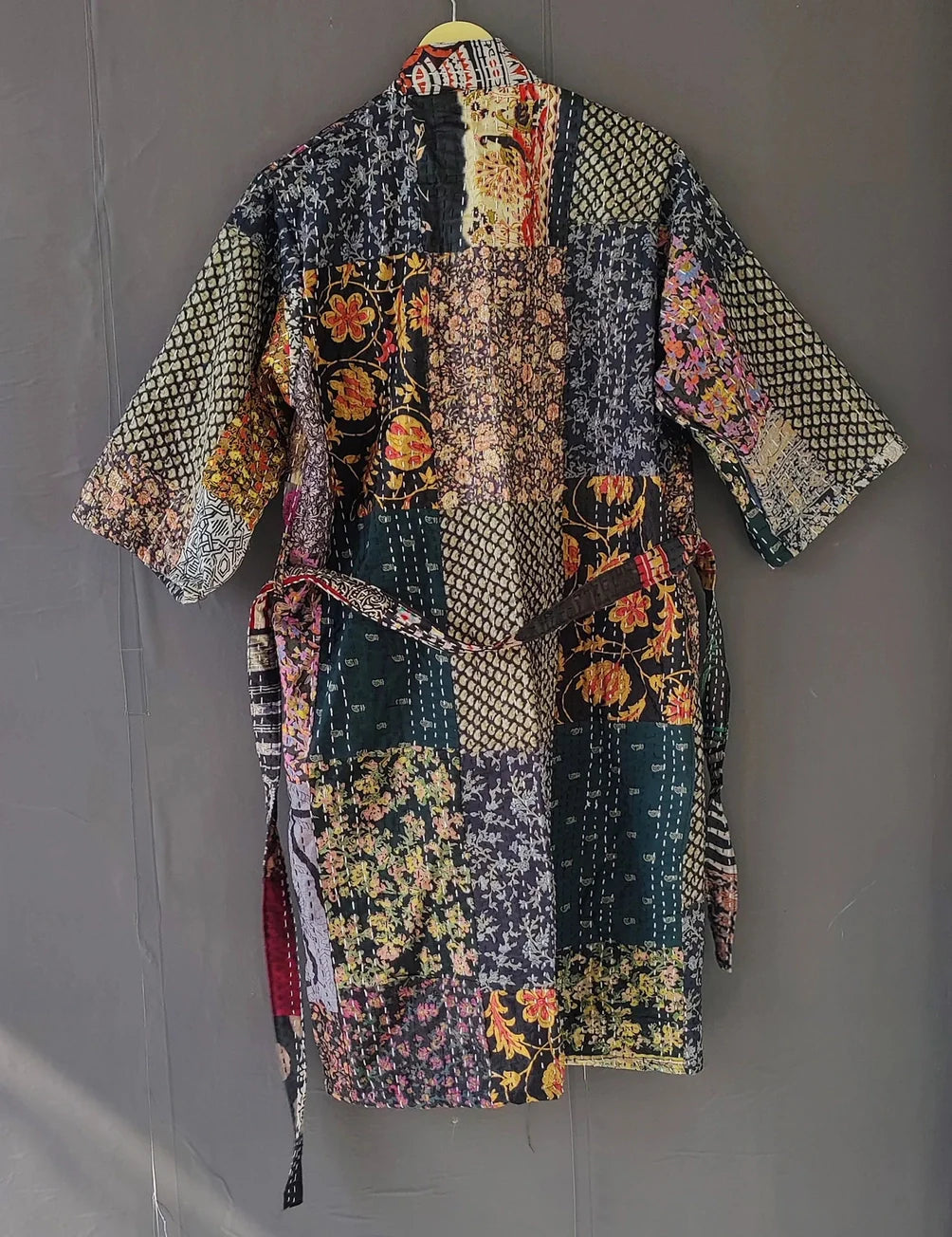 Long Silk Patchwork Kantha Quilt Kimono Jacket by Harbour Thread