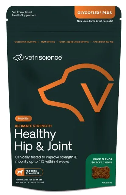 Vetrascience Glycoflex Plus Duck Flavored Chews 120 count by Pet Food Warehouse
