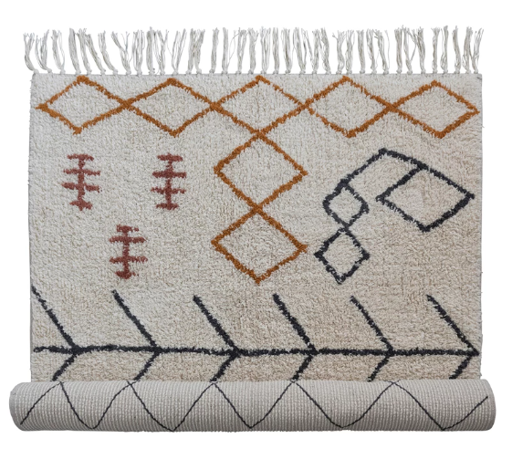 Rug Cotton Tufted Abstract Design Rug With Fringe 3' x 5' by Homeportonline