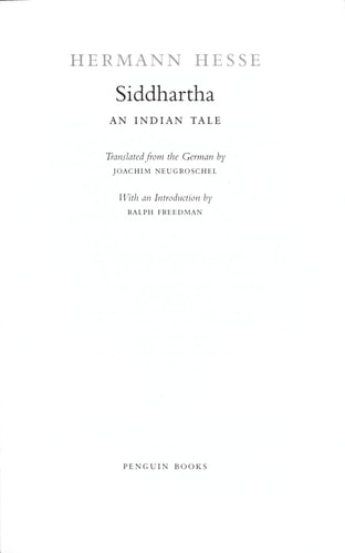 Siddhartha An Indian Tale