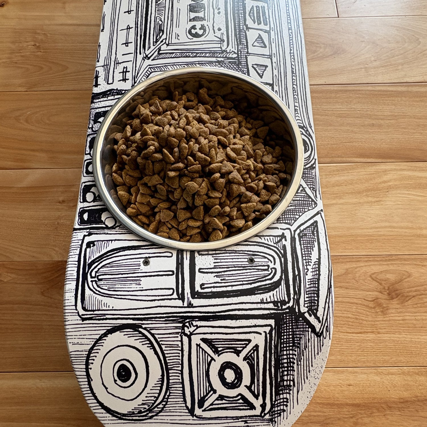 BoomBox - Elevated Skateboard Cat Feeding Stand with 2 Bowls