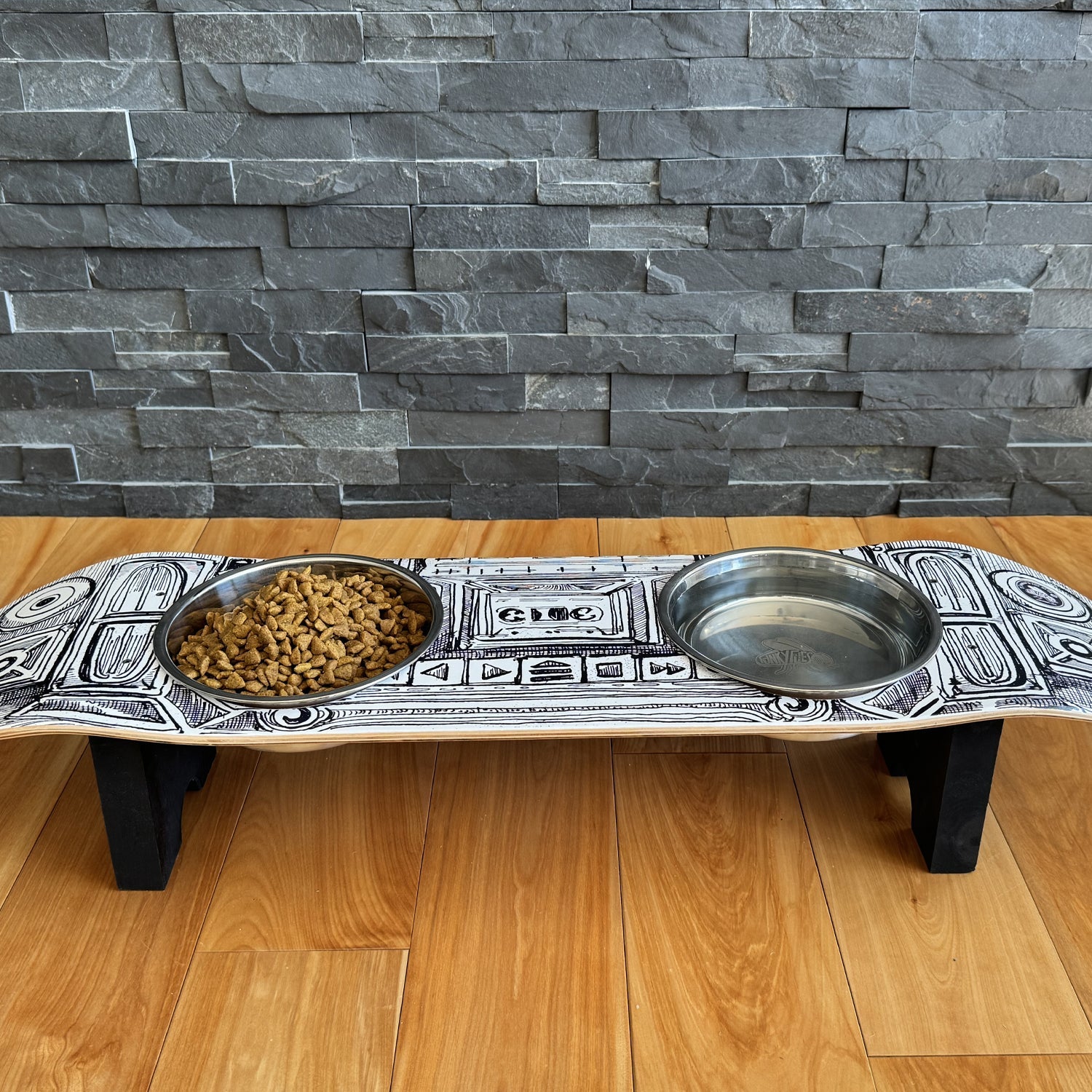 BoomBox - Elevated Skateboard Dog Feeding Stand with 2 Bowls