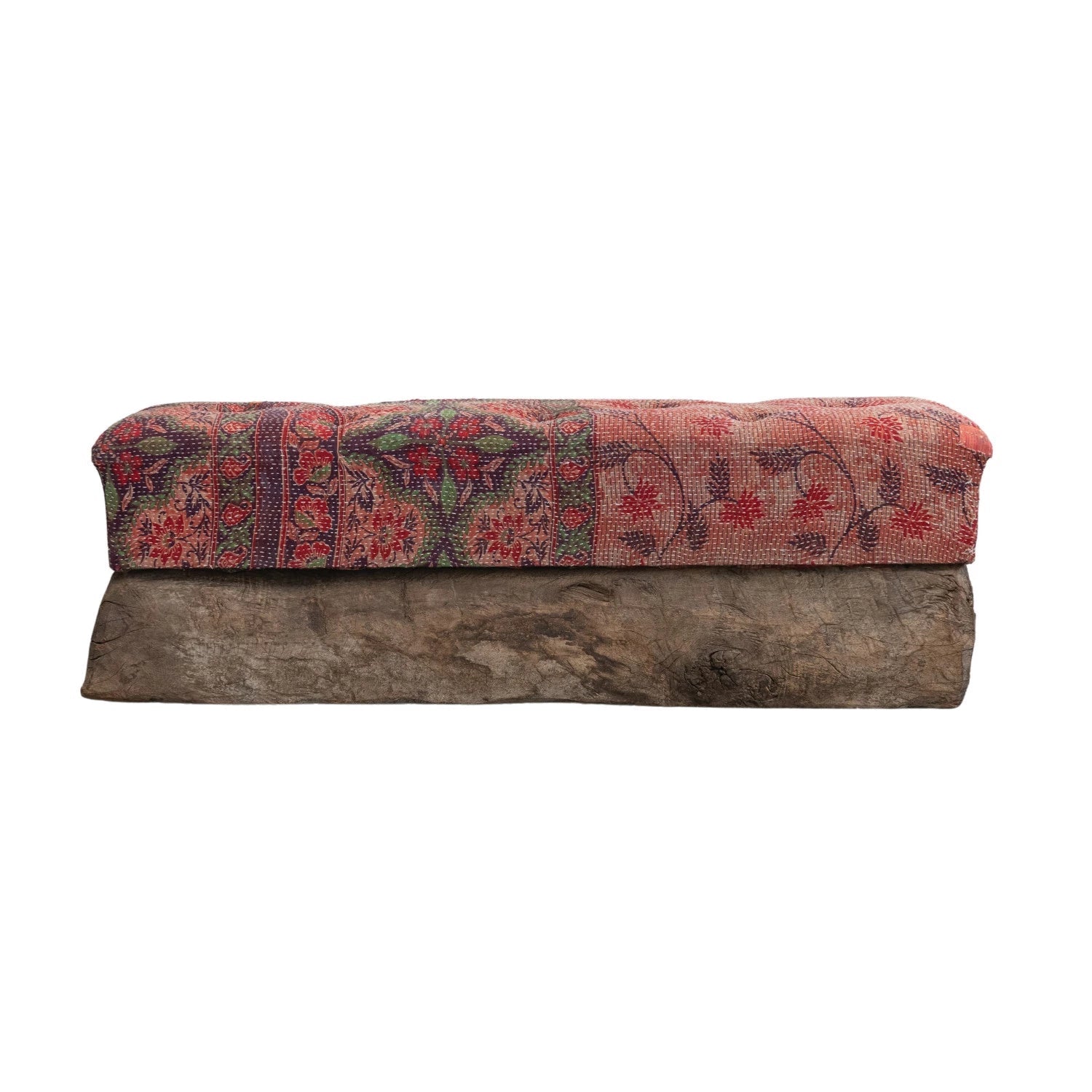 Bench Kantha Stitch Upholstered Trough Base Found Wood 40" W x 16"H by Homeportonline