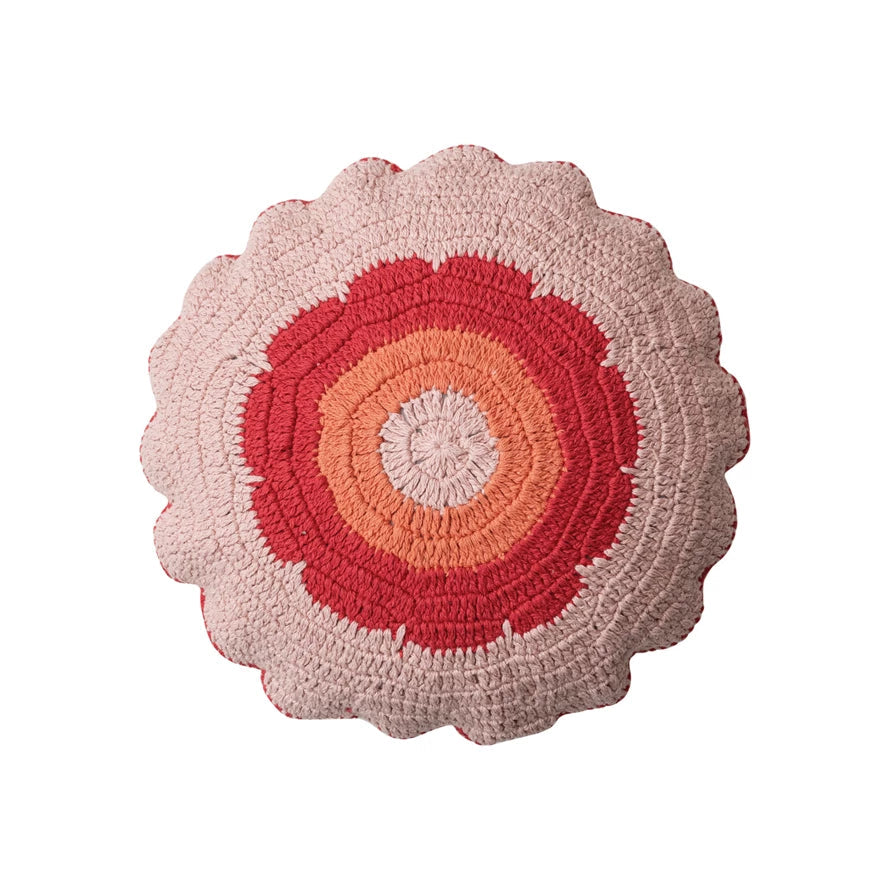 Pillow Crochet w/ Scalloped Edge Pink 18" Round by Homeportonline