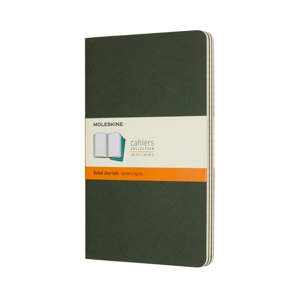 Moleskine Cahier Ruled Journals Large 5"x8.25" 3-Pack Myrtle Green